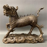 Large Early Bronze Qilin Chinese Dragon Statue