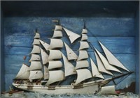 LARGE FRAMED NEW ENGLAND SHIP DIORAMA, 19TH C.