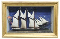 AMERICAN FOLK ART FRAMED SHIP DIORAMA, 19TH C.