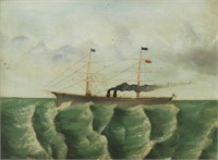 UNITED STATES TWIN FUNNEL SHIP PAINTING