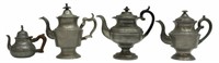 (4) GROUP OF PEWTER TEAPOTS, RHODE ISLAND, 19TH C.