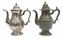 (2) AMERICAN DUNHAM & GRISWOLD PEWTER COFFEE POTS