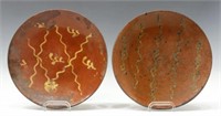 (2) AMERICAN SLIP-DECORATED REDWARE POTTERY PLATES