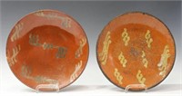 (2) AMERICAN SLIP-DECORATED REDWARE POTTERY PLATES