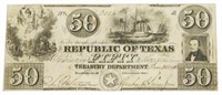 REPUBLIC OF TEXAS $50 NOTE SIGNED PRESIDENT LAMAR