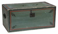 AMERICAN PAINT DECORATED PINE TRUNK DOCUMENT BOX