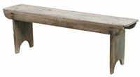 AMERICAN PRIMITIVE WEATHERED PINE BENCH, 19TH C.