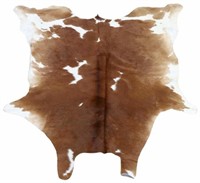 COWHIDE, REDDISH BROWN, WHITE, APPROX 92" x 83"