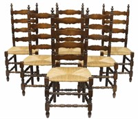 (6) FRENCH PROVINCIAL LADDER-BACK RUSH SEAT CHAIRS