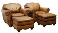 (4) KING HICKORY LEATHER ARMCHAIRS & OTTOMANS