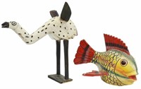(2) FOLK ART CARVED BIRD & FISH MEXICO & GUATEMALA
