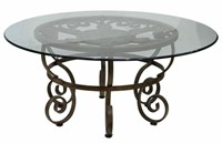 GLASS-TOP WROUGHT IRON ROUND COFFEE TABLE