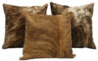 (3) NEW DECORATIVE BROWN & WHITE COWHIDE PILLOWS