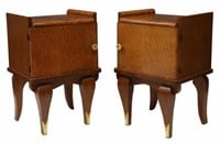 (2) FRENCH ART DECO CURLY MAPLE NIGHTSTANDS
