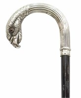 SILVER-HANDLED PARROT HEAD WALKING STICK CANE