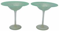 (2) L.C. TIFFANY GREEN FAVRILE ART GLASS COMPOTES