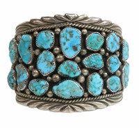 NATIVE AMERICAN STERLING & TURQUOISE CUFF BRACELET
