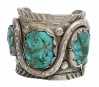 GENTS NATIVE AMERICAN SILVER TURQUOISE SNAKE RING