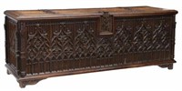 FRENCH GOTHIC REVIVAL TRACERY-CARVED OAK COFFER