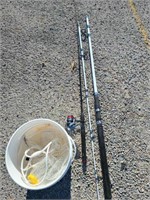 2 fishing poles and cast net