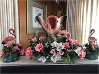 Vintage California Pottery Flamingo  Lamp Set
