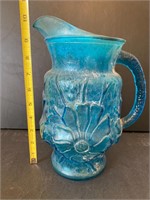 Vintage Blue Glass Flower Pitcher