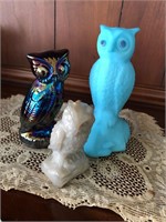 Slag glass owl collection / Bar owls