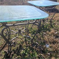 Pair of Matching Wrought Iron Glass Top Tables