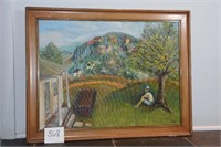 Oil on Canvas Boy Sitting Under Tree: Alice Egan