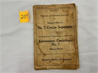 M.H. No. 7 Cream Separator operating Book
