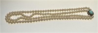 DOUBLE STRAND 7 1/2MM PEARLS W/ TURQUOISE &DIAMOND