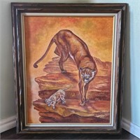 Framed Cougar on Canvas Art