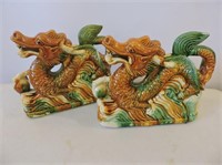 Pair Ceramic Dragons 11"L