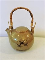 Signed Stoneware Teapot W/ Bamboo Handle