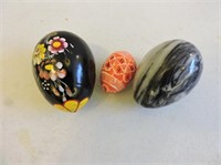 2 Hand Decorated & 1 Stone Eggs
