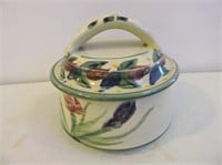 Stoneware Pottery Covered Dish 7 1/2"D