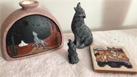 Small Coyote Lamp, Coaster and Figures