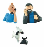 Bustes Tintin, Haddock et Milou téléphone