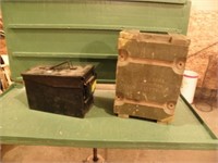 MILITARY AMMO CANS. 1 METAL, 1 WOOD