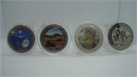Lot of 4 Assorted Colorized 1 Dollar World Coins