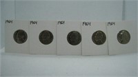 Lot of 5 1964 Jefferson Nickels