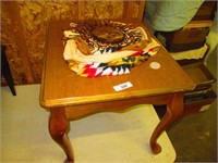 table with art piece