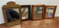 (3) Small wooden framed shaving mirrors, and