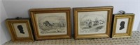 Pair of 4” silhouettes and (2) framed black and