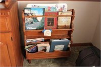 Magazine rack and books