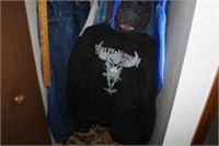 Contents of closet, Harley coat, jeans