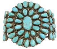 NATIVE AMERICAN SILVER & TURQUOISE CLUSTER CUFF