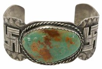 NATIVE AMERICAN STERLING SILVER & TURQUOISE CUFF