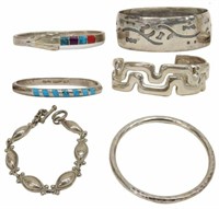 6) STERLING SILVER BANGLES & CUFFS, ISRAEL, MEXICO
