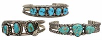 (3) NATIVE AMERICAN SILVER & TURQUOISE CUFF GROUP